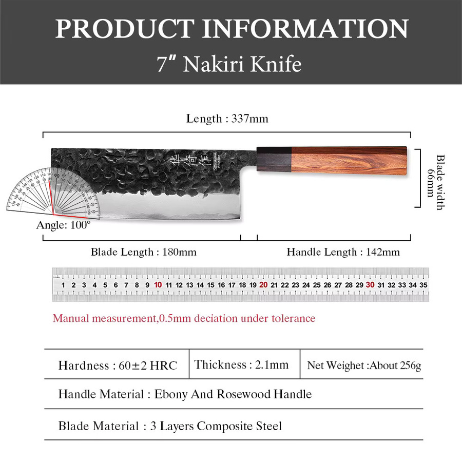 HUAYIGRAND Nakiri-Messer im japanischen Stil aus handgeschmiedetem Verbundstahl, 17,78 cm, Silber - Bild 5