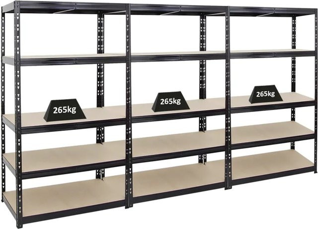 3x PROREGAL Tiger Schwerlastregal Set, 5-Ebenen mit verstellbaren Fachböden, Schwarz, H x B x T: 180 x 100 x 60 cm - Bild 1