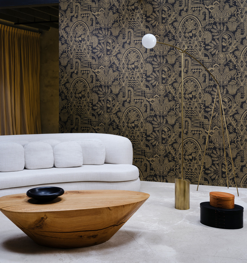 Arte Wallpaper Joie Paisley Design in Schwarz und Gold aus Vlies mit botanischem Art Deco Muster - Bild 1