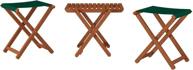 Erst-Holz Gartenhocker Doppelpack mit Tisch, klappbare X-Stühle aus Holz in Dunkelbraun und Grün - Bild 1