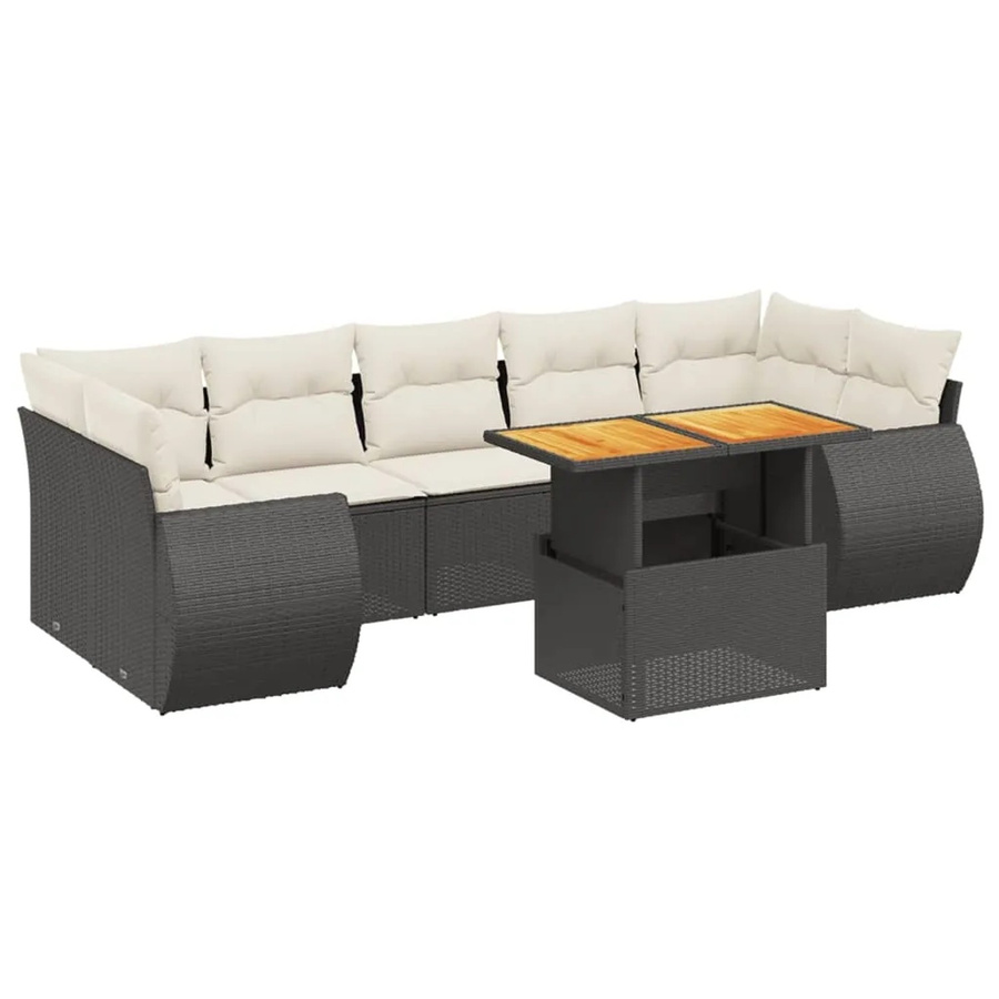 vidaXL 8-tlg. Garten-Sofagarnitur in L-Form aus Polyrattan mit Kissen und Ottoman, Schwarz - Bild 2