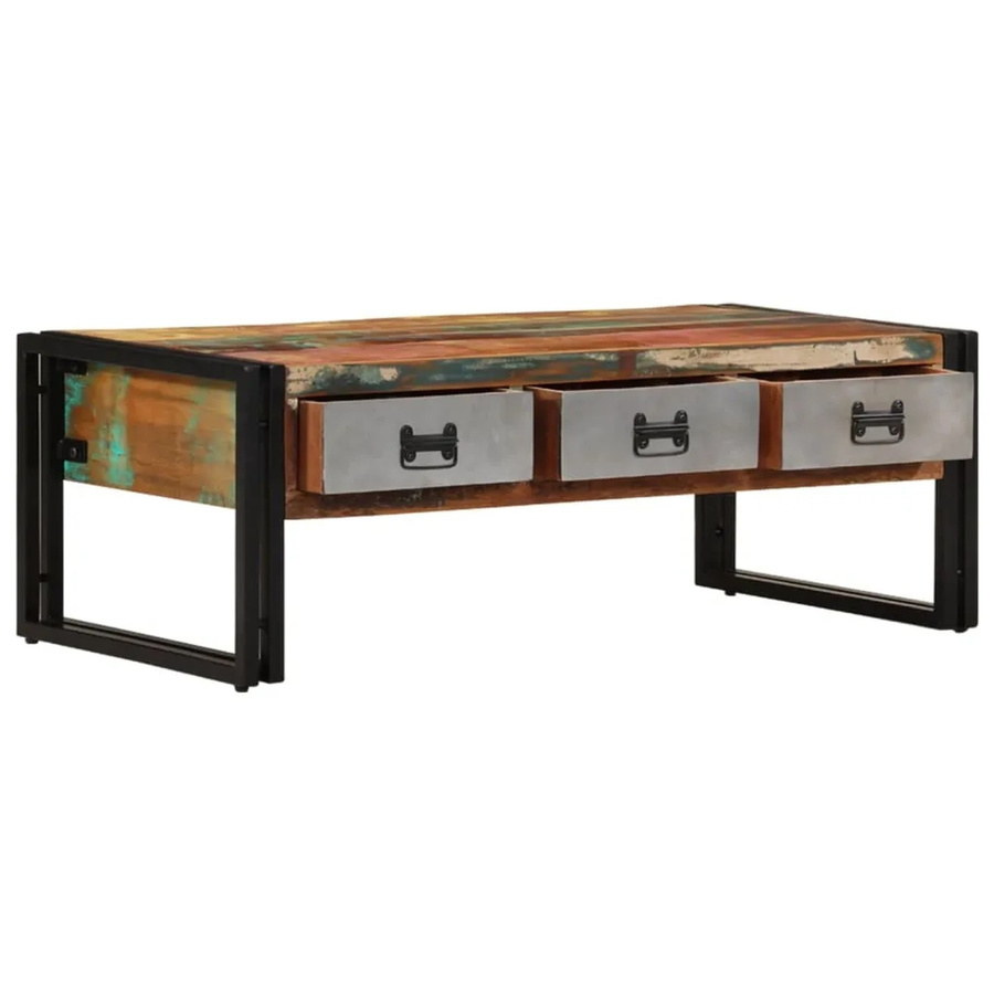 vidaXL Couchtisch aus Massivholz mit 3 Schubladen in Altholz-Optik, B/T/H: 100 x 50 x 35 cm - Bild 2