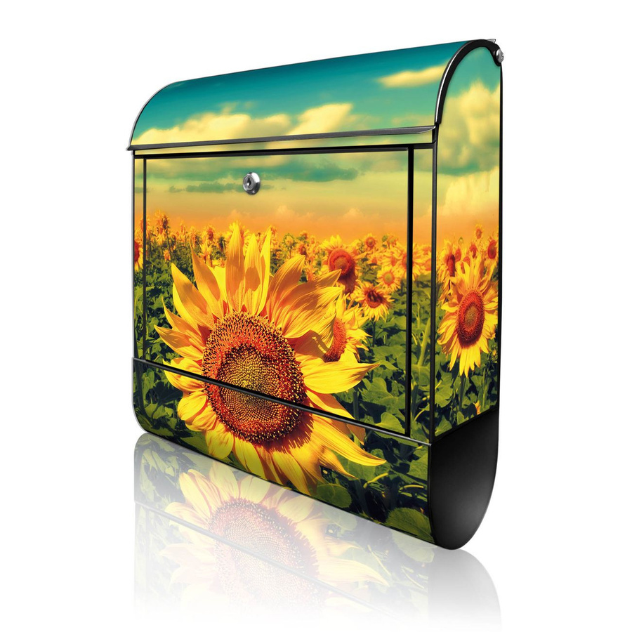 banjado Manufaktur Briefkasten mit Sonnenblumen Motiv in Schwarz Bunt mit Zeitungsfach, B/H/T: 38 x 47 x 13 cm - Bild 1