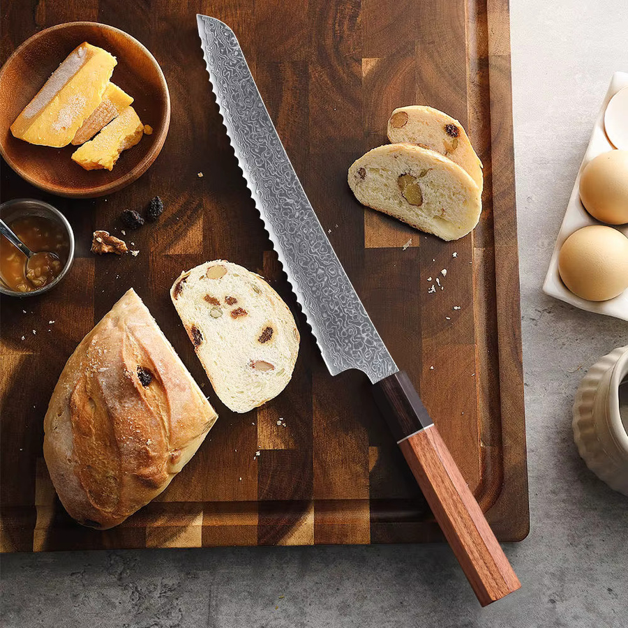 MOSTODOZO Brotmesser aus Damaszener Stahl mit 21,59 cm Klingenlänge für Brot, Käse und Backwerk - Bild 2