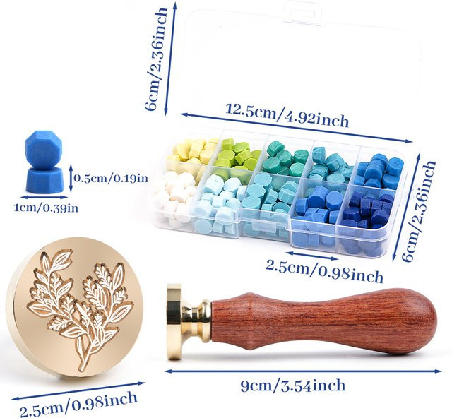 Eukalyptusblatt-Wachssiegel-Set mit 10 farbigen Wachssiegelperlen für Hochzeitseinladungen und Geschenkverpackungen, Multicolor - Bild 1