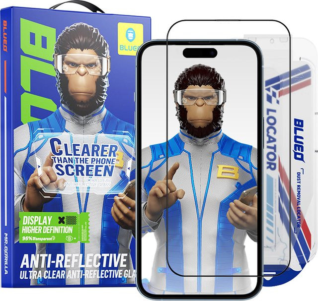 Blueo Anti-Reflective HD Schutzfolie mit Applicator Pro für Apple iPhone 14 Pro, gehärtetes Glas, Vollkleber, Schwarz - Bild 1
