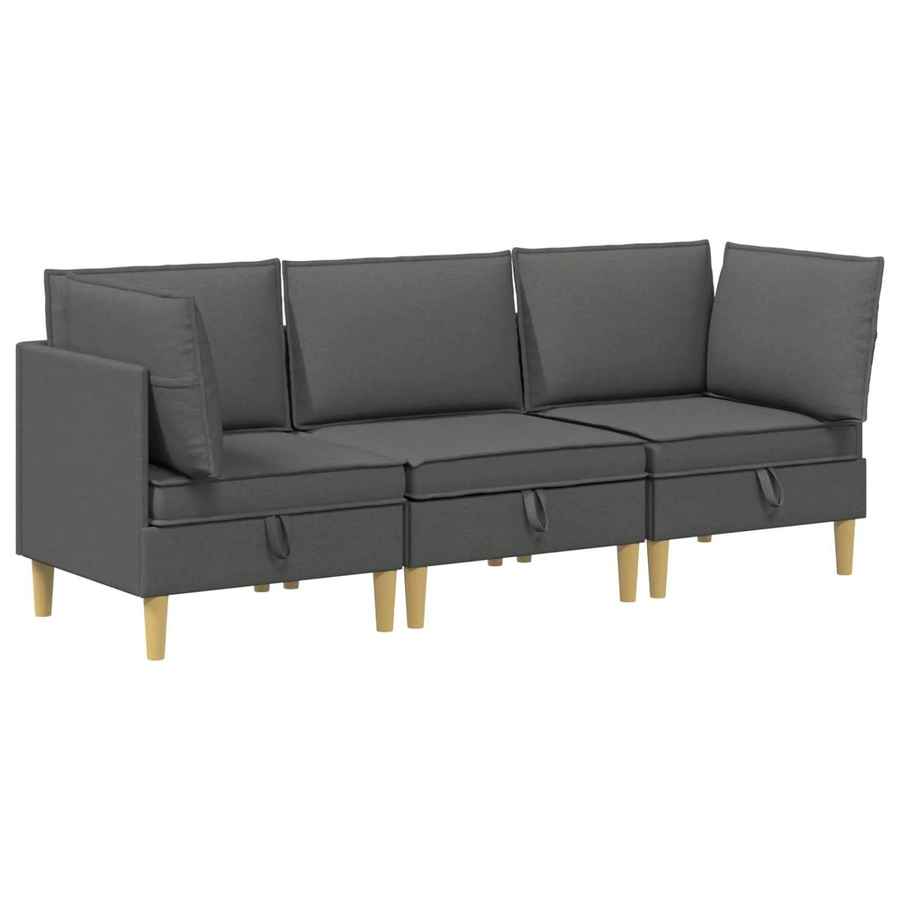 vidaXL Wohnzimmergarnitur in L-Form aus Stoff in Dunkelgrau mit Ecksofa, Mittelsofa und Kissen - Bild 2