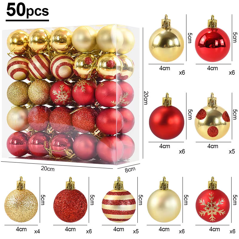 ZQNYCY Weihnachtskugeln Set in Rot und Gold, 50 Stück runde Christbaumanhänger für Weihnachtsdekoration und Silvester - Bild 4