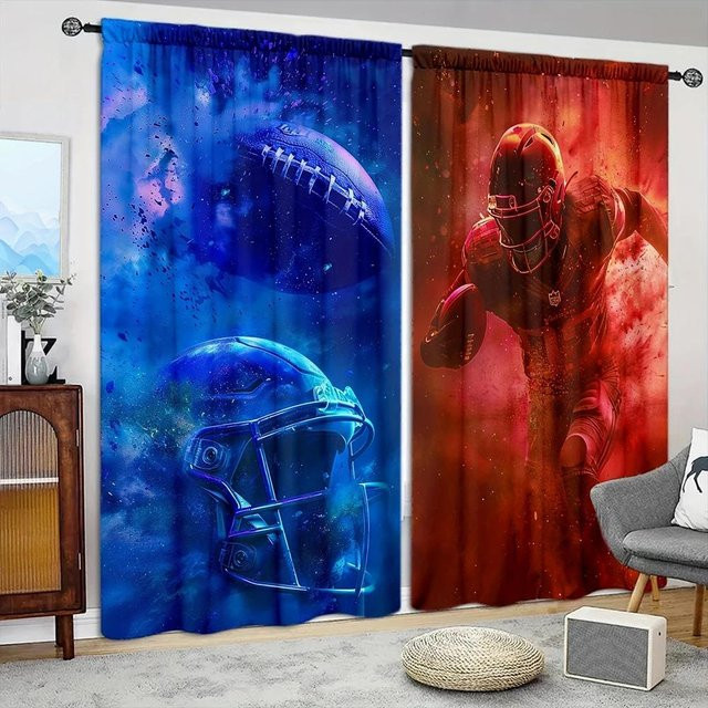 2-teiliges Set Vorhang mit American-Football-Aufdruck von Household supplies MH, halbtransparent, mehrfarbig, Breite: 75 cm, Höhe: 165 cm - Bild 1