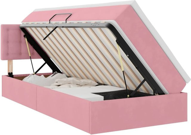 vidaXL Aufbewahrungsbett mit Matratze in Rosa aus Samt, B/T/H: 90 x 200 x 140 cm - Bild 1