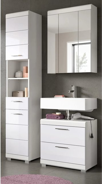 Inn.Furn Badmöbel Set Shawn 3-teilig in Weiß Hochglanz mit LED-Beleuchtung, Breite: 112 cm - Bild 1