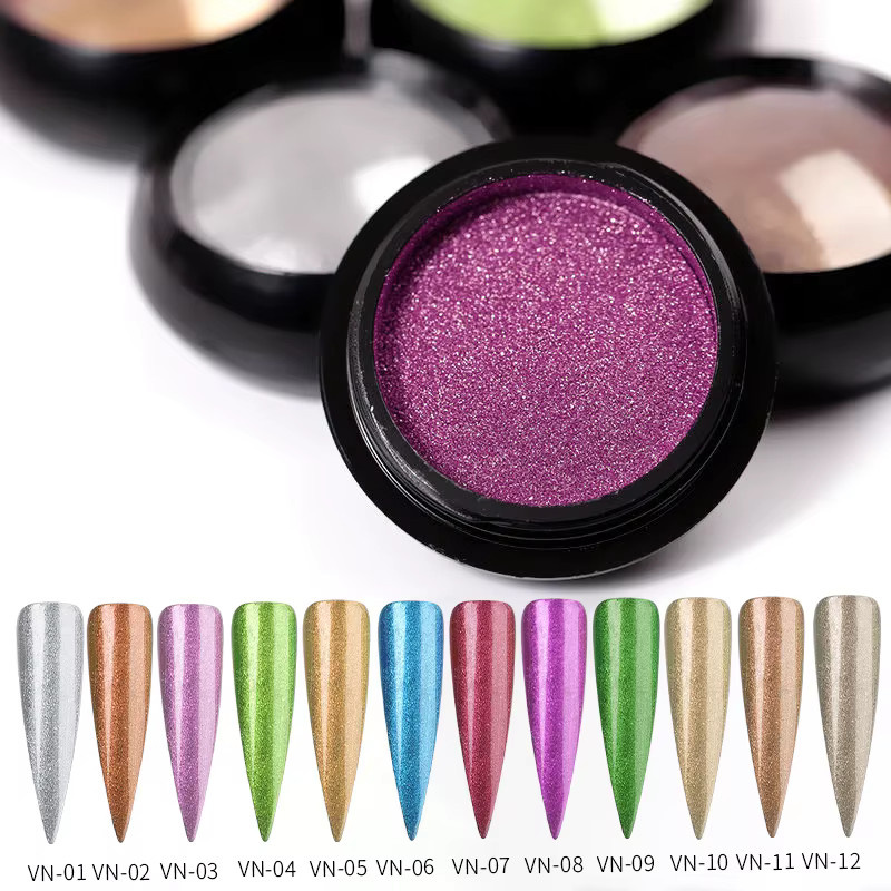 VERONNI Nagelpulver Metallic Chrom, 12 Farben, Glitter Pigment - Bild 4