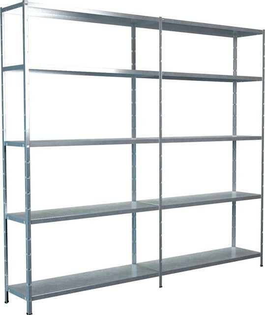 Schulte Regalwelt Steckregal-Set aus verzinktem Metall mit Grundregal und Anbauregal, silberfarben, H 200 cm x B 220 cm x T 35 cm - Bild 1