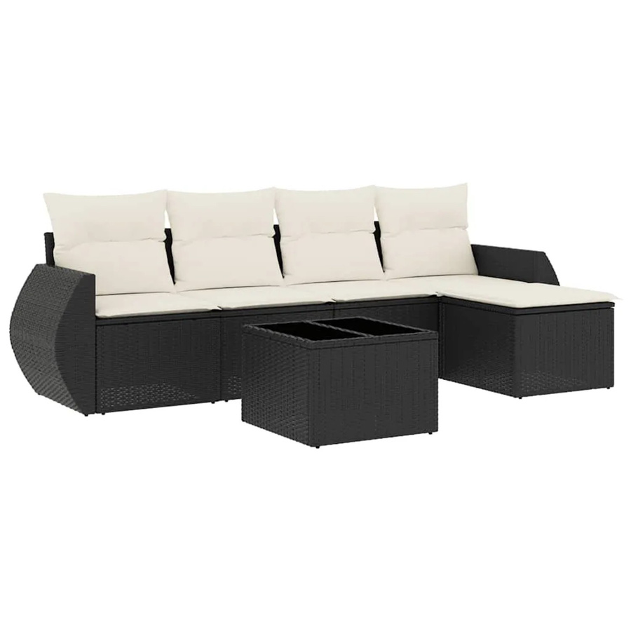 vidaXL 6-teilige Garten-Sofagarnitur aus Polyrattan in Schwarz mit Kissen und Armlehnen - Bild 2