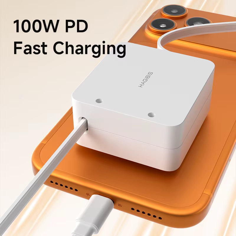 Hagibis Einziehbares USB-C-Kabel 100W Typ-C zu C Ladekabel in Weiß - Bild 3