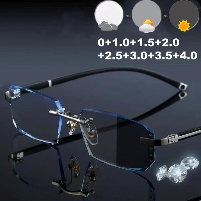 DIXSG Lesebrille, randlos, rechteckig, Metall, Unisex, photochrom - Bild 1