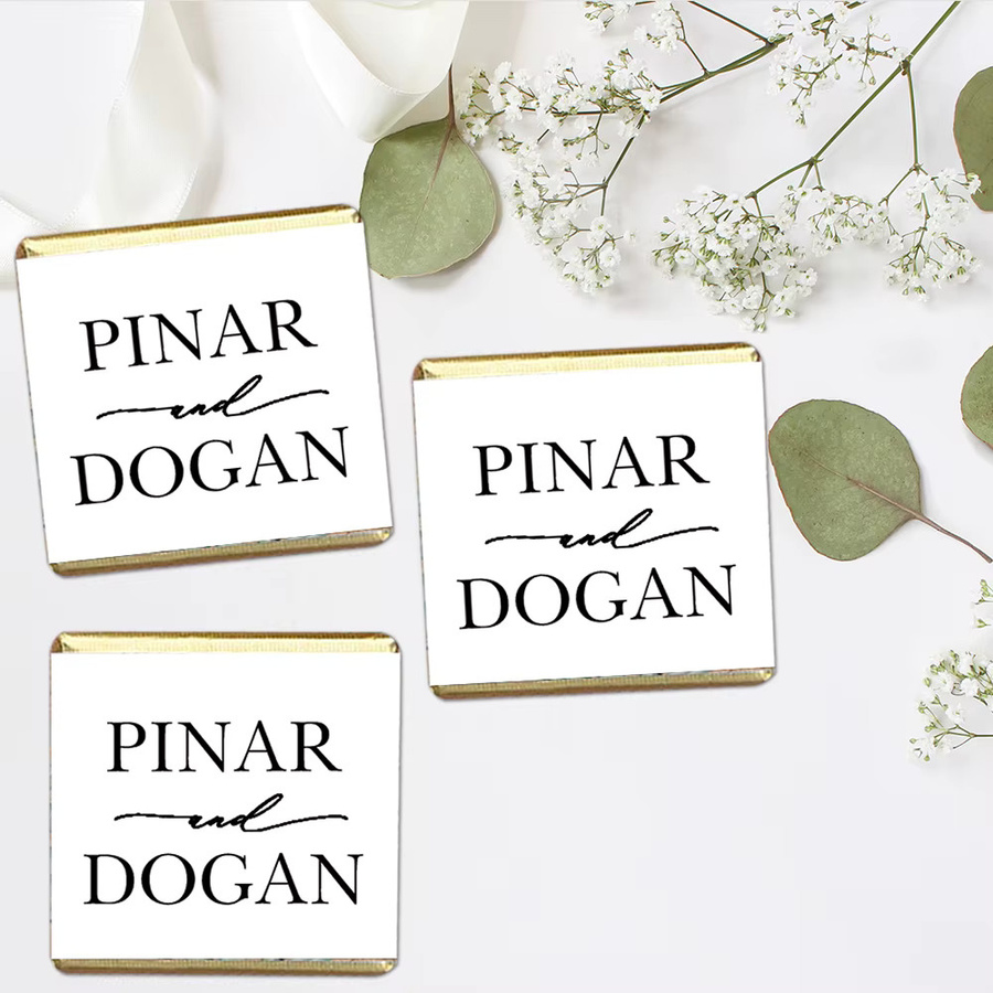 Personalisierte Hochzeitsaufkleber mit Namen und Datum für Braut und Bräutigam zur Dekoration von Süßigkeiten und Party-Gastgeschenken aus Papier - Bild 2