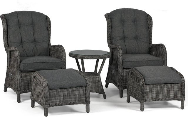 Osoltus Sandy Stone Set aus Aluminium und Poly Rattan, 5-teiliges Gartenmöbel-Set mit verstellbaren Korbsesseln und Ohrensesseln in Anthrazit - Bild 1