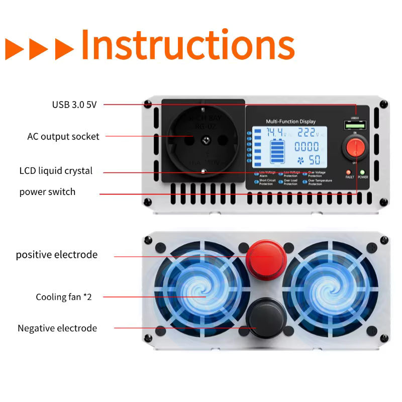 HOULI Reiner Sinus-Wechselrichter 12V/24V DC zu 220V AC Frequenzumrichter 50Hz für Auto und Spannungstransformation - Bild 2