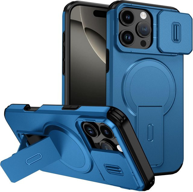 EIN XIONG GU Kameraobjektiv Hülle für iPhone mit drehbarem Ständer und Schiebe-Schutz in Blau - Bild 1