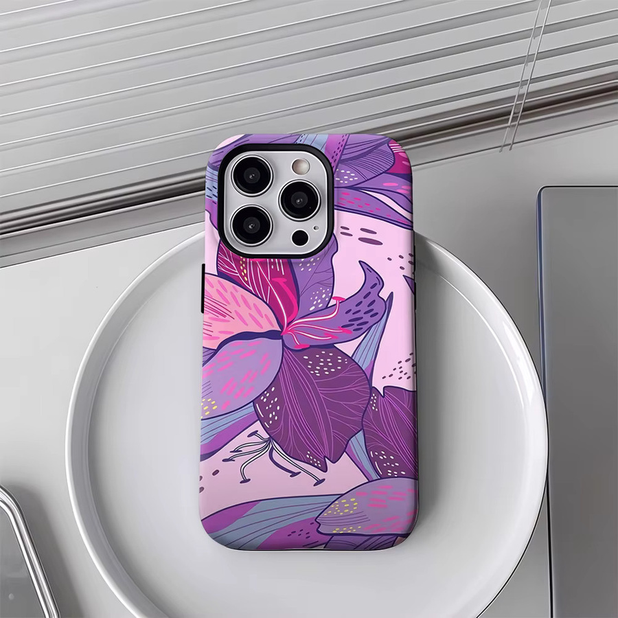 Handyhülle Floral Fantasy in Lila und Pink für Apple iPhone 17 16 15 14 13 12 11 Pro Max Plus mit doppelschichtiger Rückseite - Bild 4