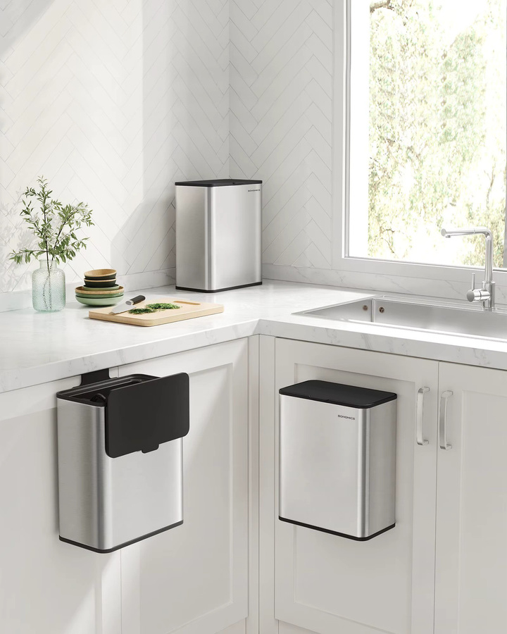 Songmics Komposteimer aus Edelstahl in Silber mit Klappdeckel, 8L Biomülleimer für die Küche - Bild 2