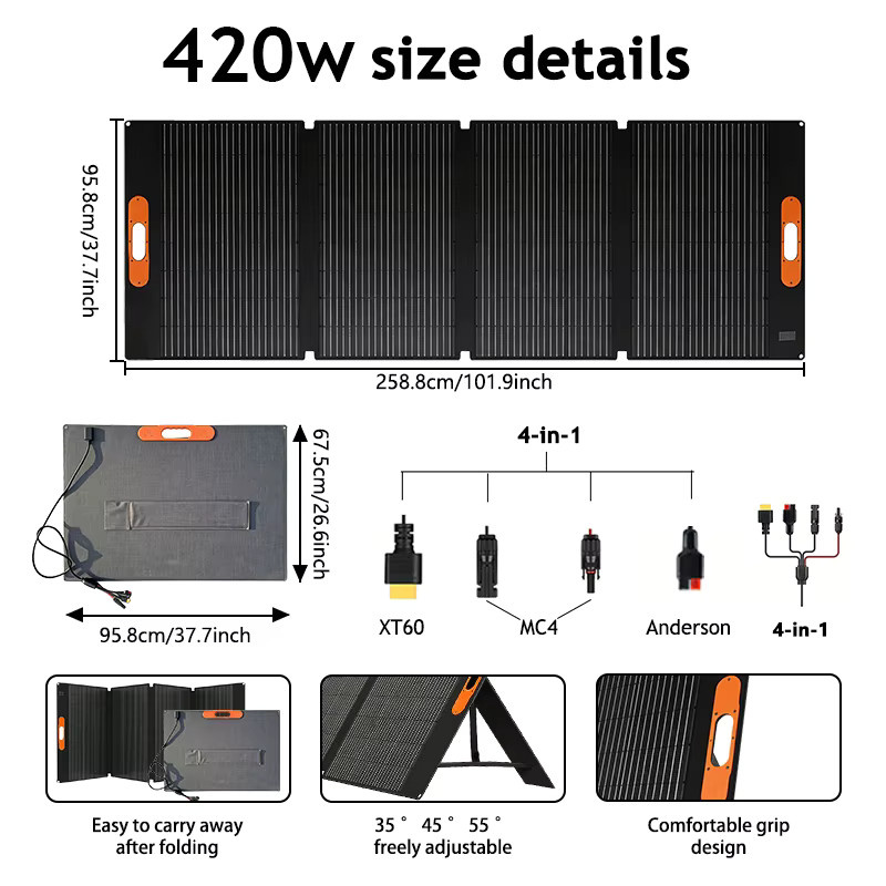 CHUBAN Faltbares Tragbares Solarpanel 420W in Schwarz als Solar-Batterieladegerät für Camping, Wohnmobil und Outdoor-Notstromversorgung - Bild 4