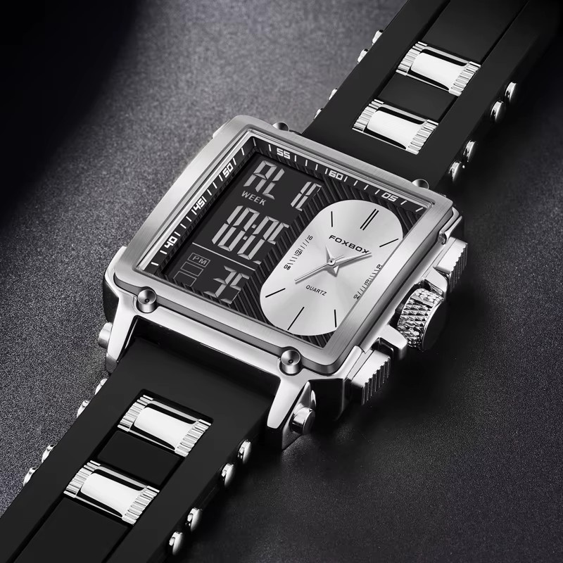 FOXBOX Armbanduhr, Quarz, Silikonarmband, Silber, Herren - Bild 3