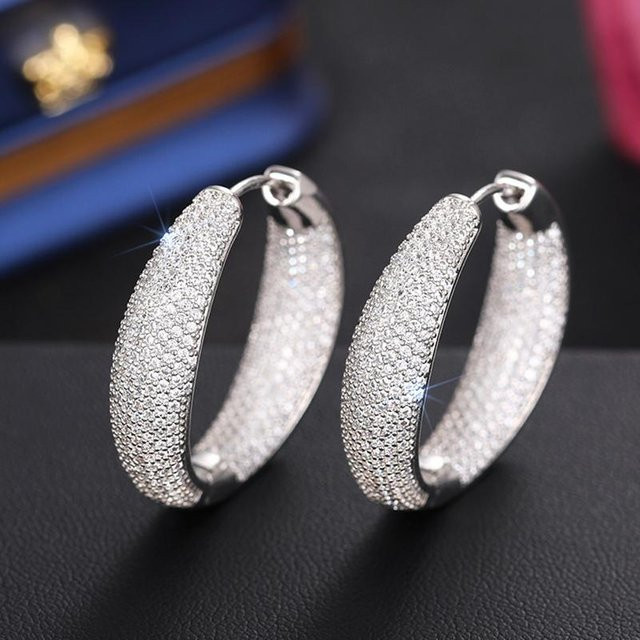 Huitan Creolen, Goldfarbe, Micro Pave Zirkonia, Damen, white - Bild 1