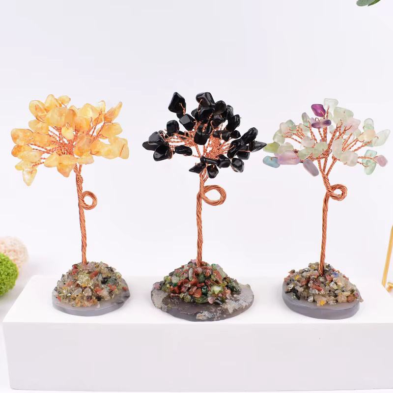 RYCRYSTAL Glücksbaum aus natürlichem Achat und Citrin Kristallstein als handgemachtes Deko-Ornament für dein Zuhause - Bild 2