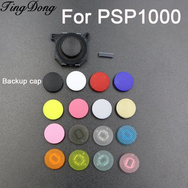 TingDong Ersatzteil-Set für PSP 1000 mit 3D Analog Joystick, Thumb-Stick Kappen und leitfähigen Gummis in Transparent und Multicolour im Retro-Design - Bild 1