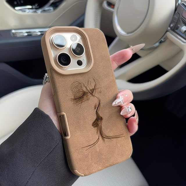 Strukturierte TPU-Handyhülle mit Lover's Kiss-Muster für Apple iPhone 11 bis iPhone 17 Air Pro Max Serie in Braun - Bild 1
