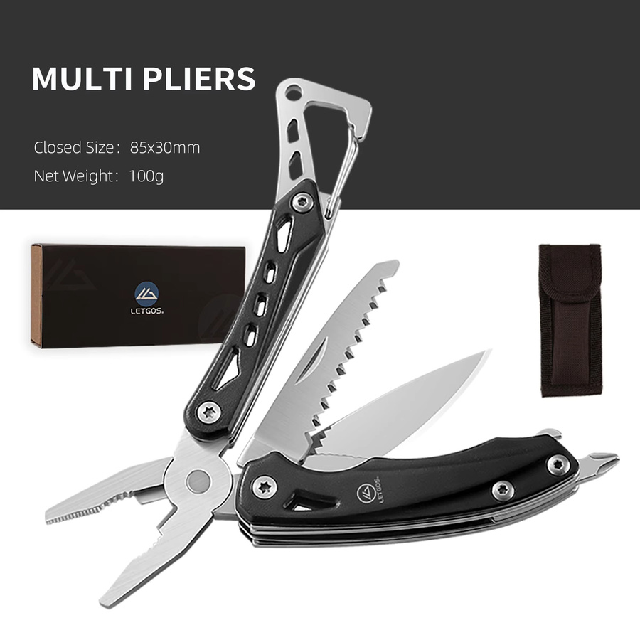LETGOS Mini Multifunktionswerkzeug in Schwarz: Tragbares faltbares Taschenmesser mit Zange für Outdoor, Jagd und taktische Rettungseinsätze - Bild 5