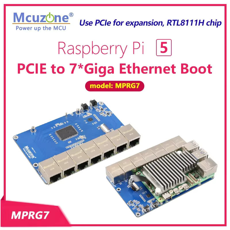 MiiBestOD MPRG7 Raspberry Pi 5 PCIe zu 7x Giga Ethernet Board für Router, unterstützt Ubuntu, RPi OS und OpenWRT, Blau - Bild 2
