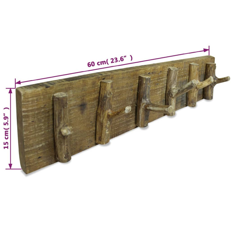 Vidaxl Kleiderständer aus recyceltem Holz in Braun mit Haken, B/H: 60 x 15 cm - Bild 2