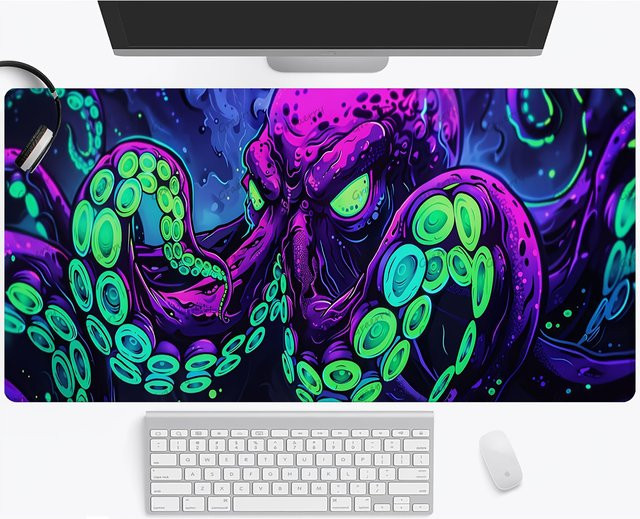 Mairuige Extragroßes Gaming-Mauspad mit hochauflösendem Octopus Cthulhu-Monster Design in Multicolour und genähten Kanten - Bild 1