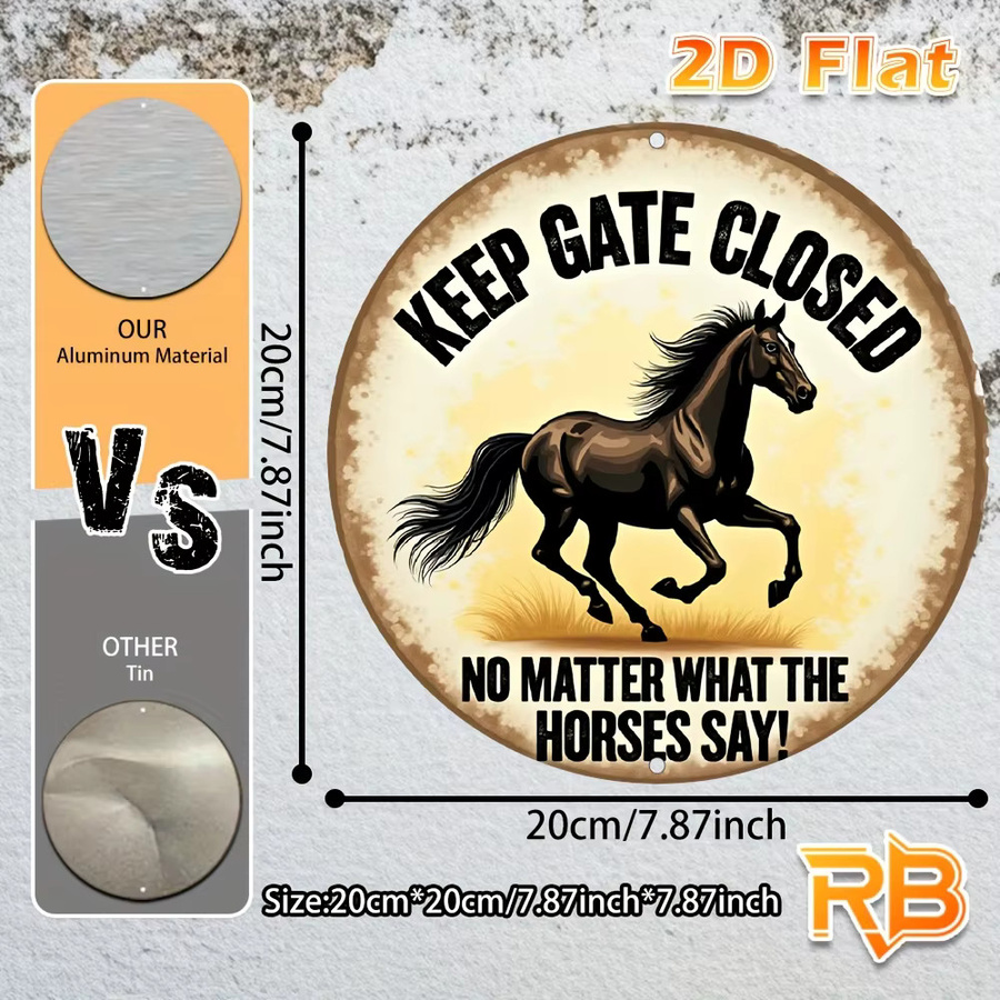 Potdemiel Vintage Metallschild Horse & Keep Gate Closed Rustikale Bauernhaus-Wanddekoration B/H: 20 x 20 cm - Bild 2