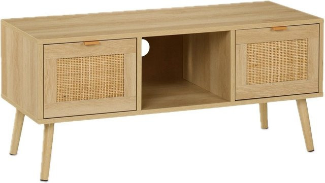 Relaxdays TV-Lowboard aus Holzwerkstoff in Natur mit Rattan-Design und 2 Fächern, B/T/H: 100 x 40 x 45,5 cm - Bild 1
