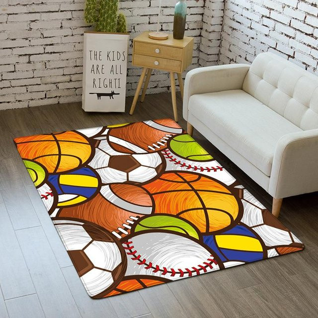 YISONG Basketball Teppich für Kinder und Schlafzimmer, rutschfeste Bodenmatte aus Polyester, Mehrfarbig, B/T: 120 x 80 cm - Bild 1