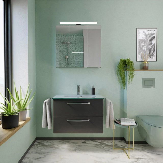 Pelipal Badmöbel-Set Trentino 3-tlg. in Anthrazit mit Waschbecken, Unterschrank und Spiegelschrank, Breite: 77 cm - Bild 1