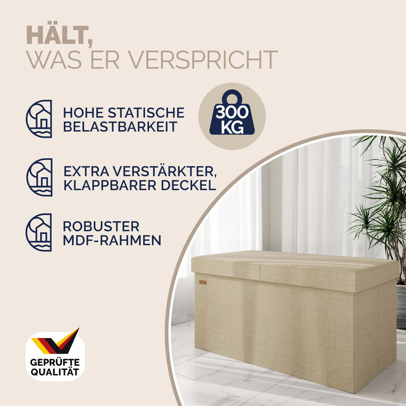 Casaria Sitzbank mit Klappdeckel in Beige, B/T/H: 76 x 38 x 38 cm - Bild 3