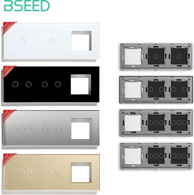 BSEED Touch-Schalter Ersatzteil mit Glasscheibe und leerem Steckdosenrahmen, Farbe: Gold, Breite: 22,8 cm - Bild 1
