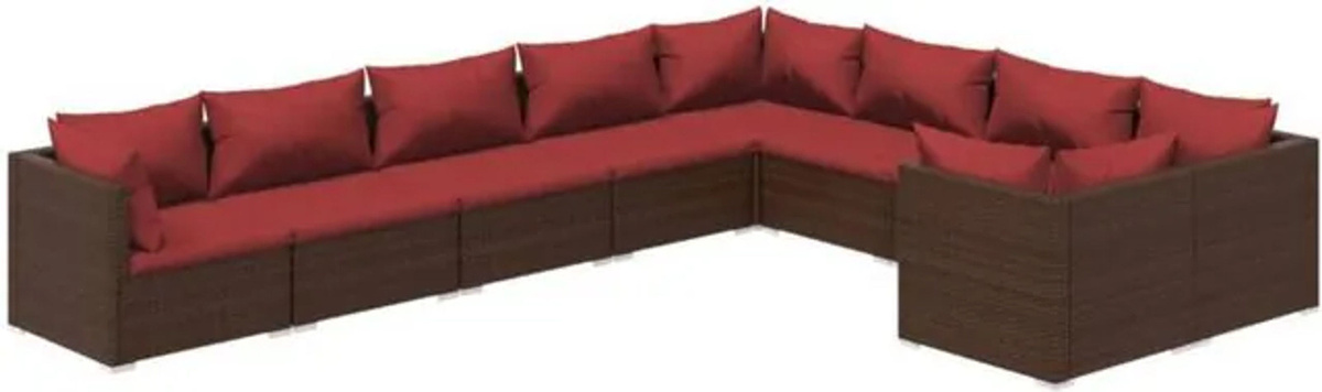 9-teiliges Gartenlounge-Set mit Kissen aus Poly-Rattan in Braun von vidaxl - Bild 1