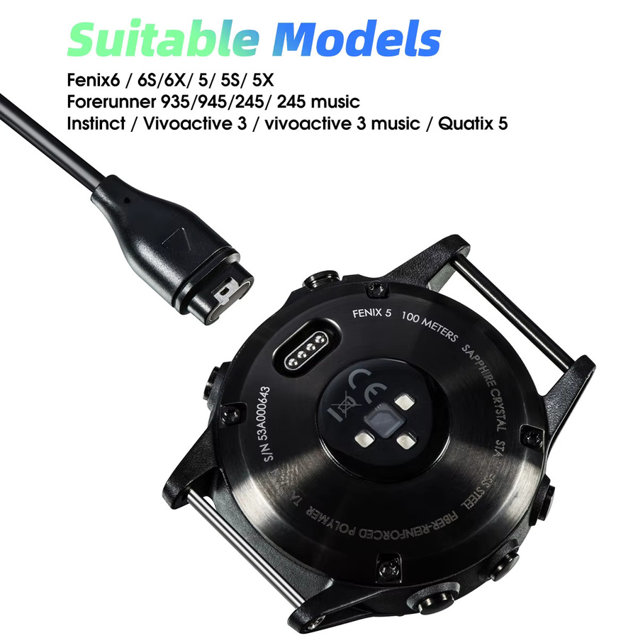 ANMONE USB-A Ladekabel für Garmin Fenix 5/5S/5X Plus 6/6S/6X Pro Sapphire Venu Vivoactive 4/3 945 245 45 Quatix 5, Schwarz - Bild 4