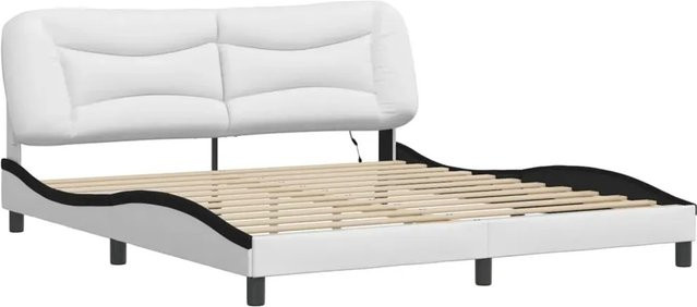 vidaXL Bettgestell Hvar mit LED-Unterbettbeleuchtung und USB-Ladeport in Weiß und Schwarz aus Kunstleder, B/T/H: 180 x 200 x 185 cm - Bild 1