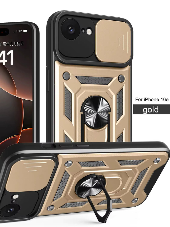 Magnetische Schutzhülle für iPhone 16E und SE4 mit Kamera-Schutz und Ring-Ständer in Schwarz - Bild 6