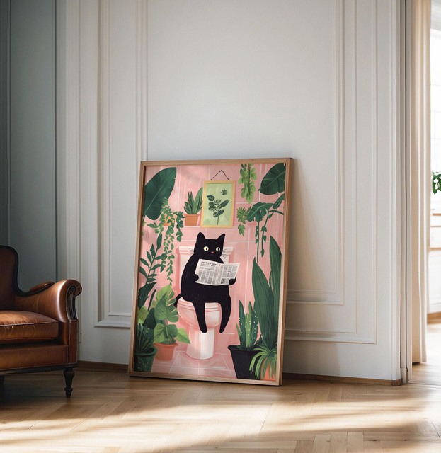 Vintage Badezimmer-Poster von SHENCHEN mit Katzen-Motiv als minimalistische Wandkunst in Mehrfarbig - Bild 1