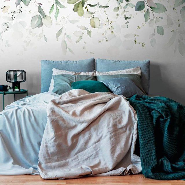 Mural Fototapete Floral Botanical in Grün Blau Weiß Matt, B: 3,71 m, H: 2,80 m - Bild 1