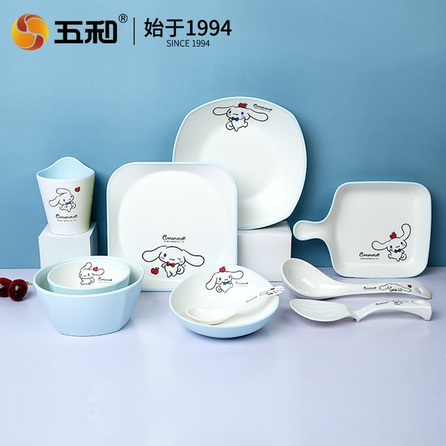 Sanrio Cinnamoroll Geschirr-Set aus Keramik in Weiß für Kinder mit Teller, Schüssel und Löffel - Bild 1