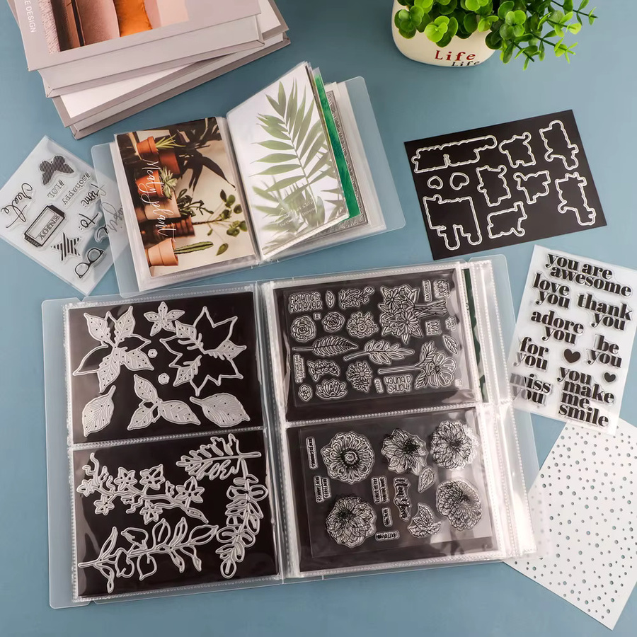 Transparentes Aufkleber- und Fotoalbum mit 20 Seiten als Organizer für Stempel und Schneidwerkzeuge - Bild 3